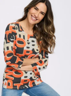 3/4-Arm-Shirt mit Lettering-Druck