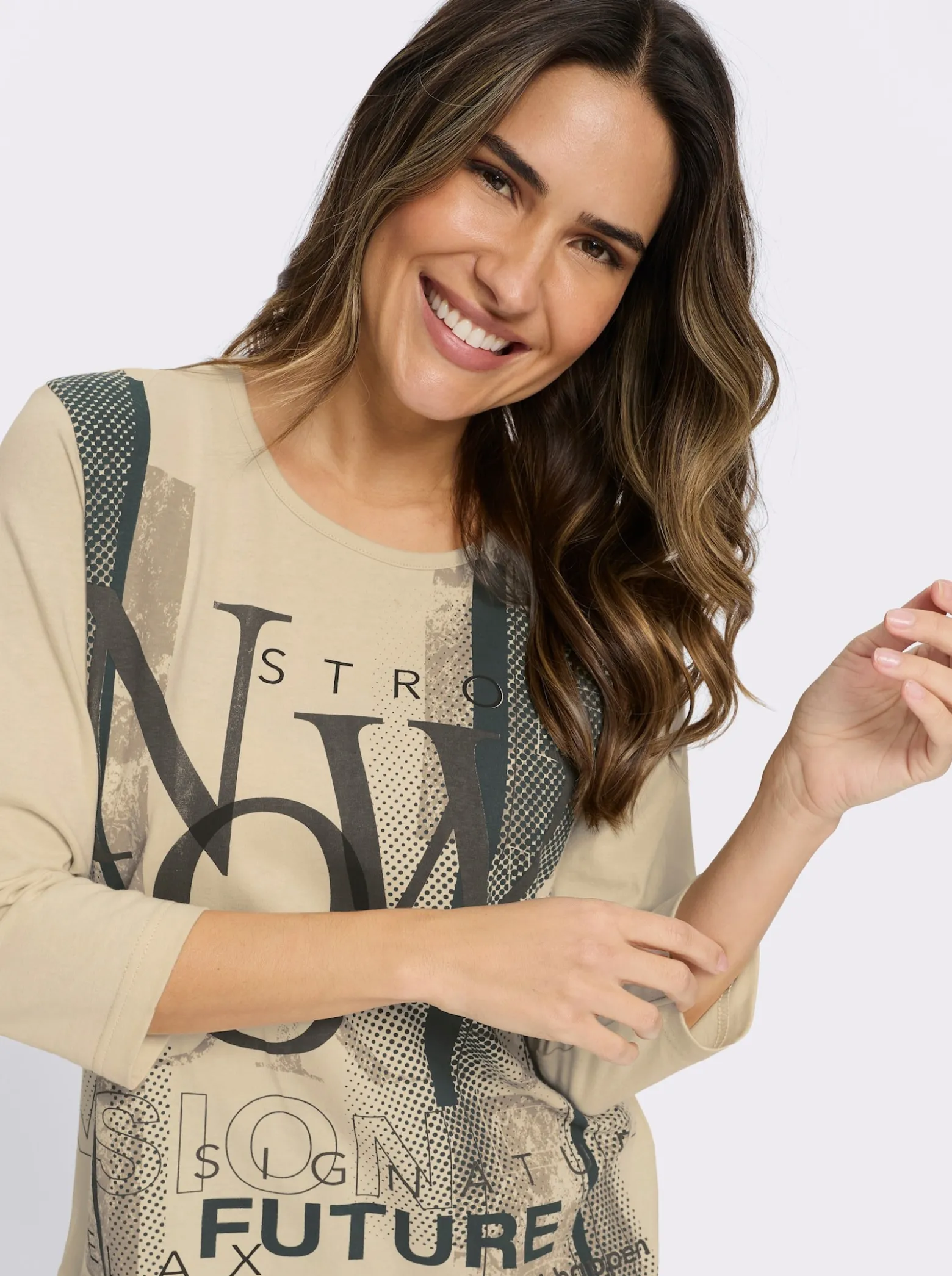 3/4-Arm-Shirt mit Lettering-Druck