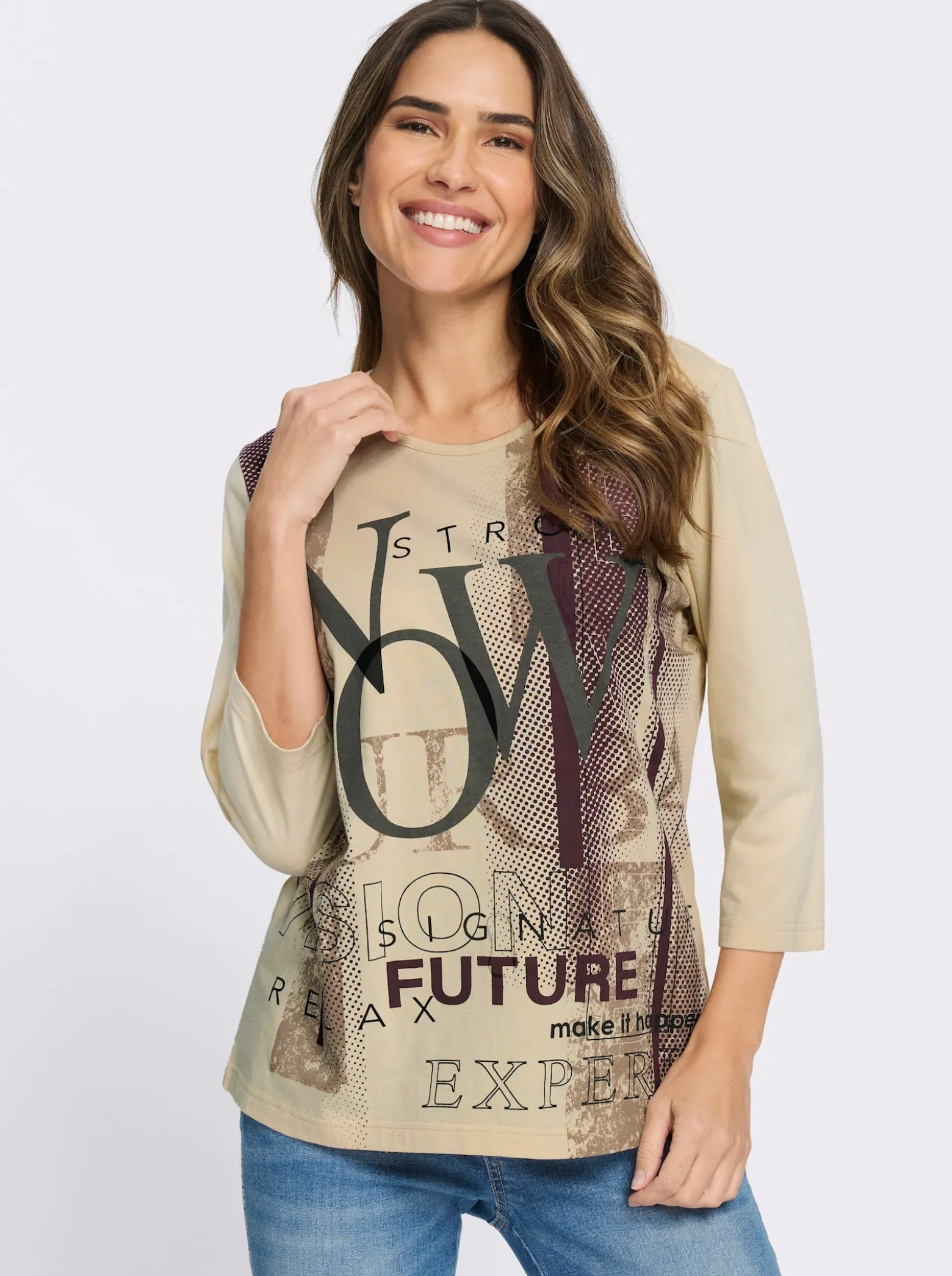 3/4-Arm-Shirt mit Lettering-Druck