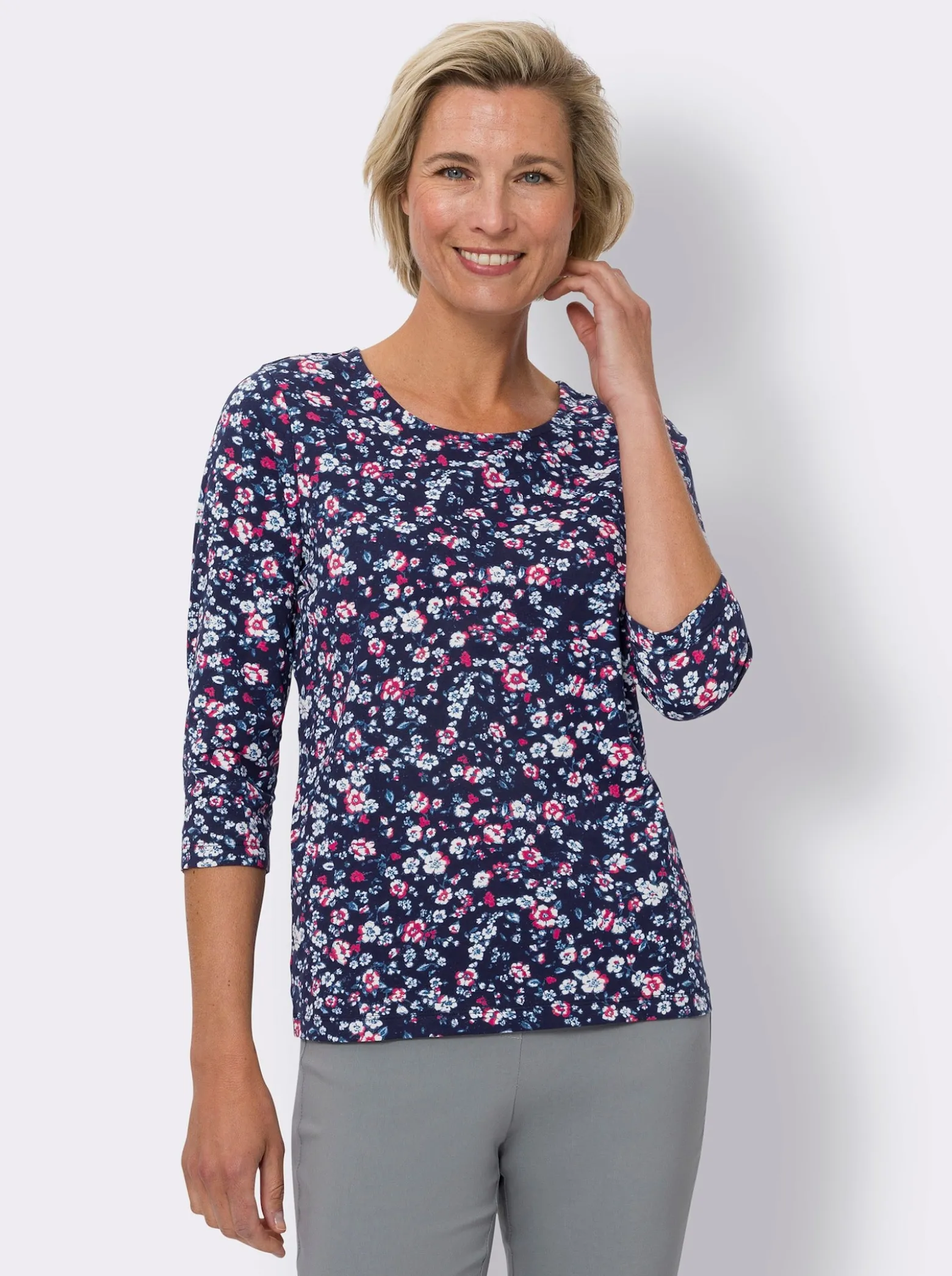 3/4-Arm-Shirt mit Millefleurs-Print