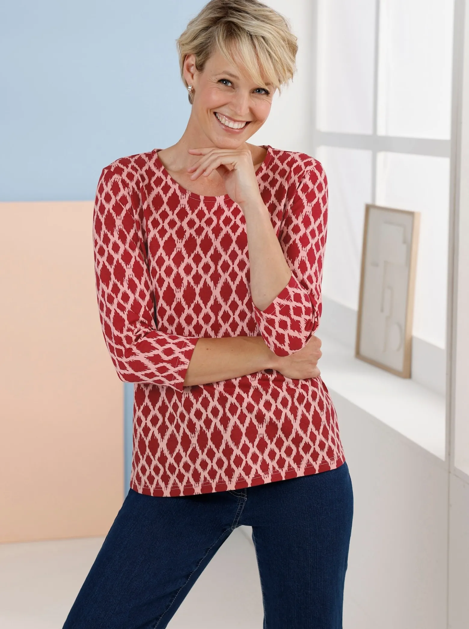 3/4-Arm-Shirt mit modischem Druckmuster