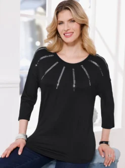 3/4-Arm-Shirt mit Pailletten