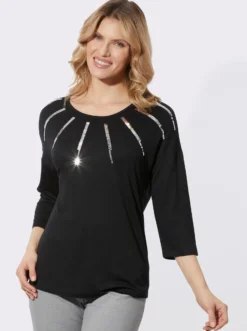 3/4-Arm-Shirt mit Pailletten