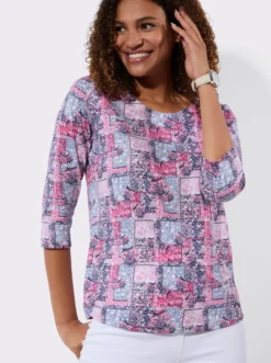 3/4-Arm-Shirt mit Patchwork-Dessin