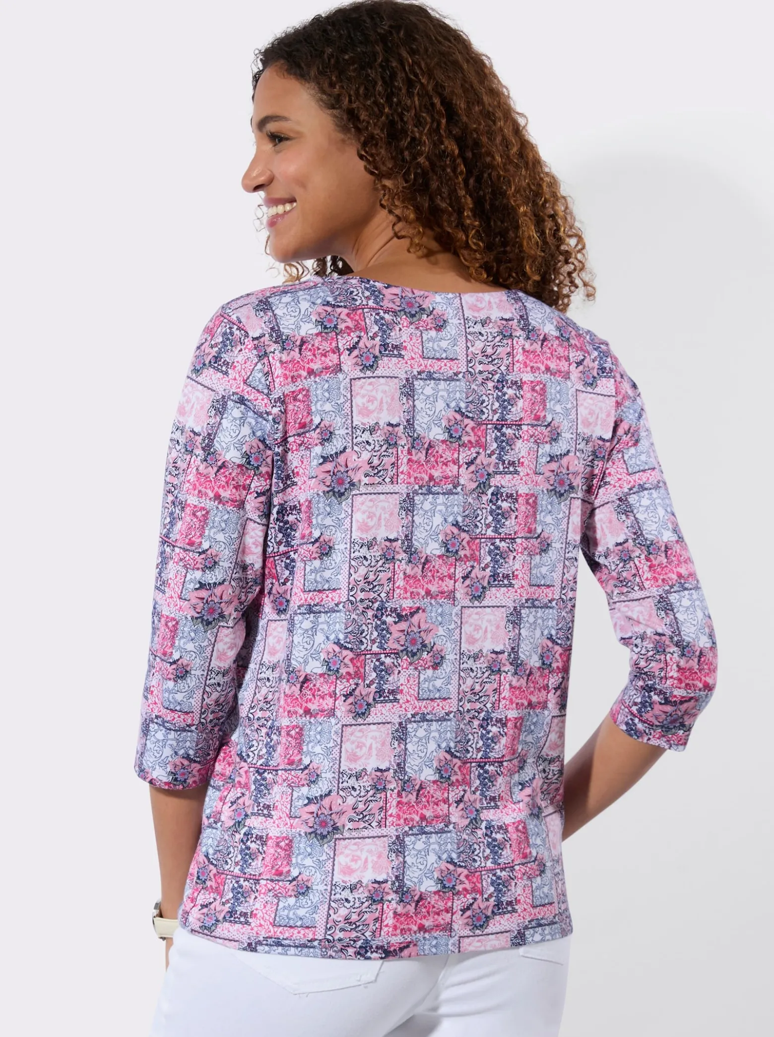 3/4-Arm-Shirt mit Patchwork-Dessin