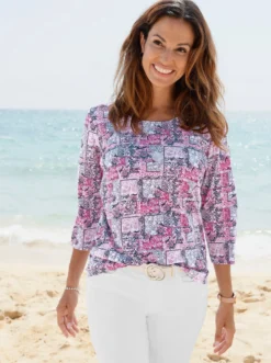 3/4-Arm-Shirt mit Patchwork-Dessin