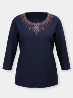 3/4-Arm-Shirt mit platziertem Ethno-Print