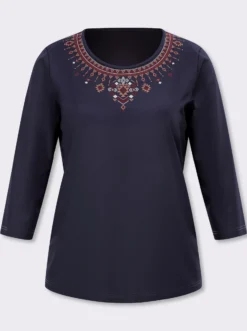 3/4-Arm-Shirt mit platziertem Ethno-Print
