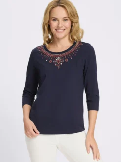 3/4-Arm-Shirt mit platziertem Ethno-Print