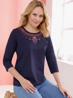 3/4-Arm-Shirt mit platziertem Ethno-Print