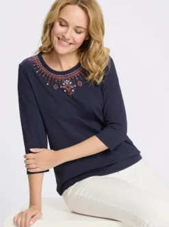 3/4-Arm-Shirt mit platziertem Ethno-Print