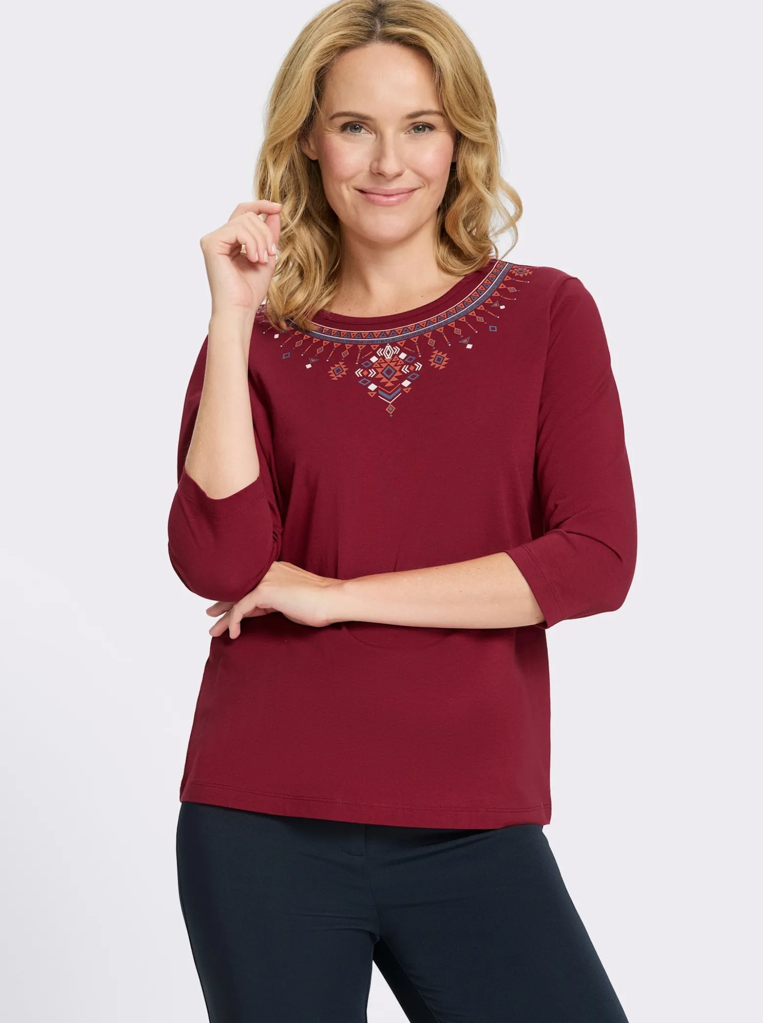 3/4-Arm-Shirt mit platziertem Ethno-Print