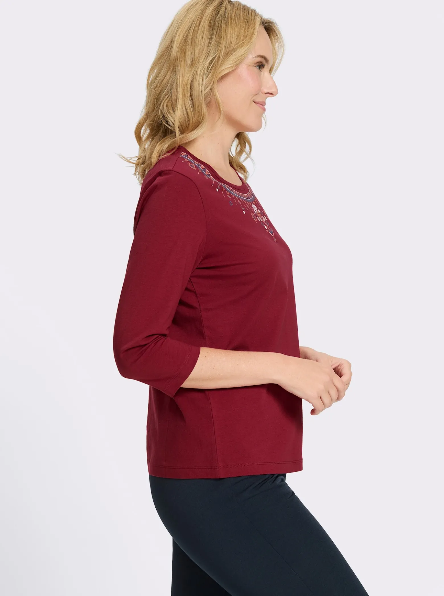 3/4-Arm-Shirt mit platziertem Ethno-Print