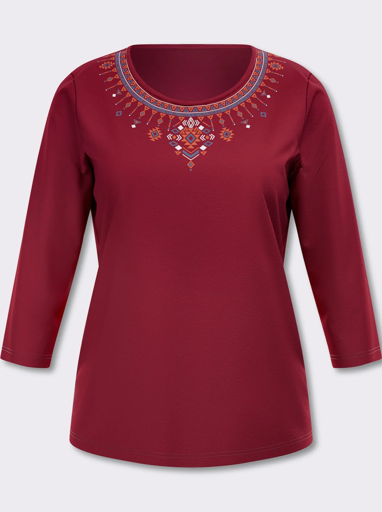 3/4-Arm-Shirt mit platziertem Ethno-Print