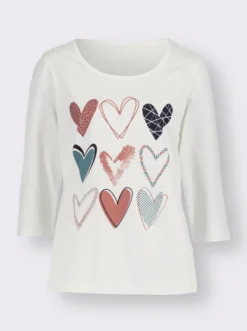 3/4-Arm-Shirt mit platziertem Herzmuster