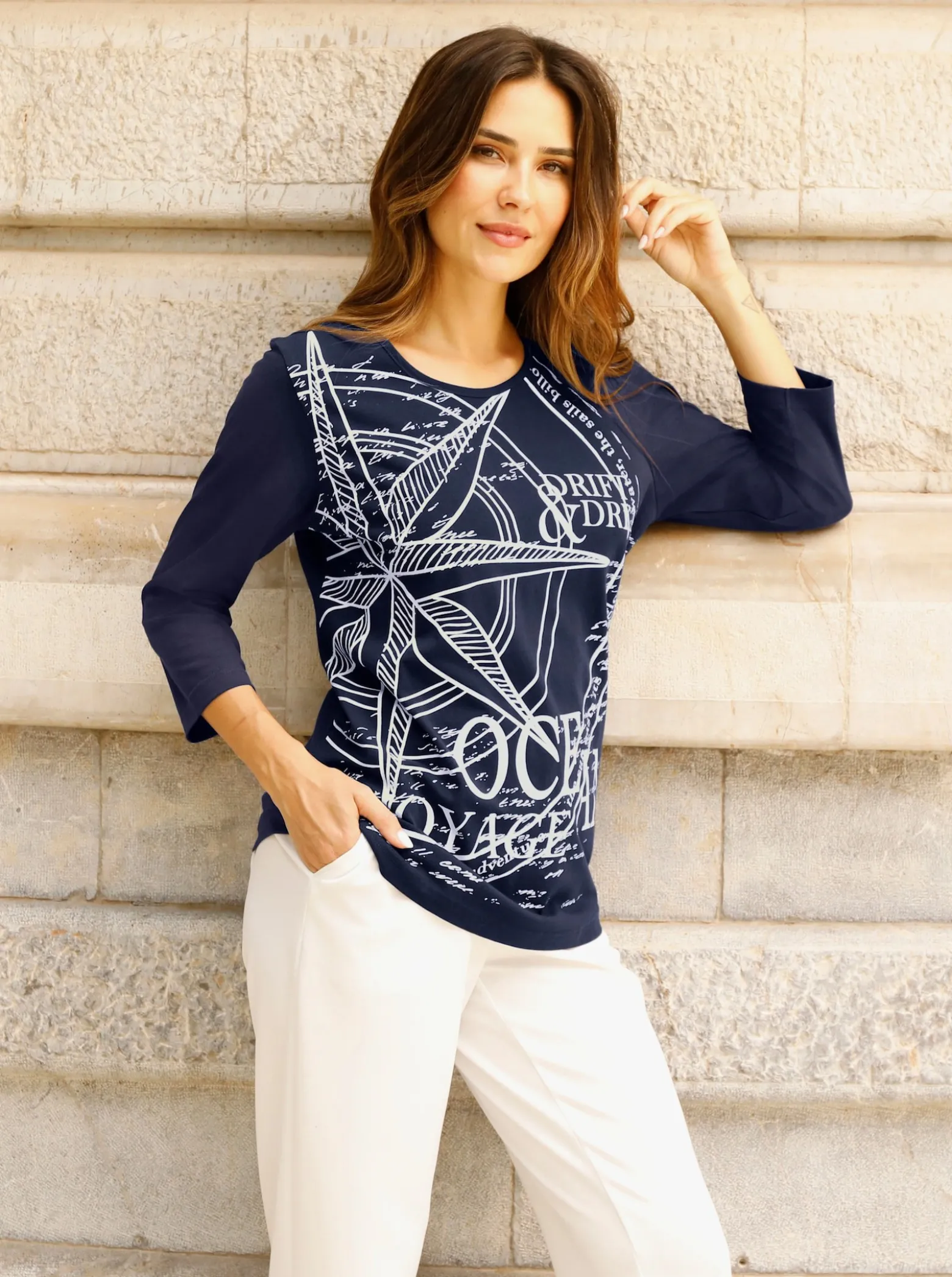 3/4-Arm-Shirt mit platziertem Print vorne