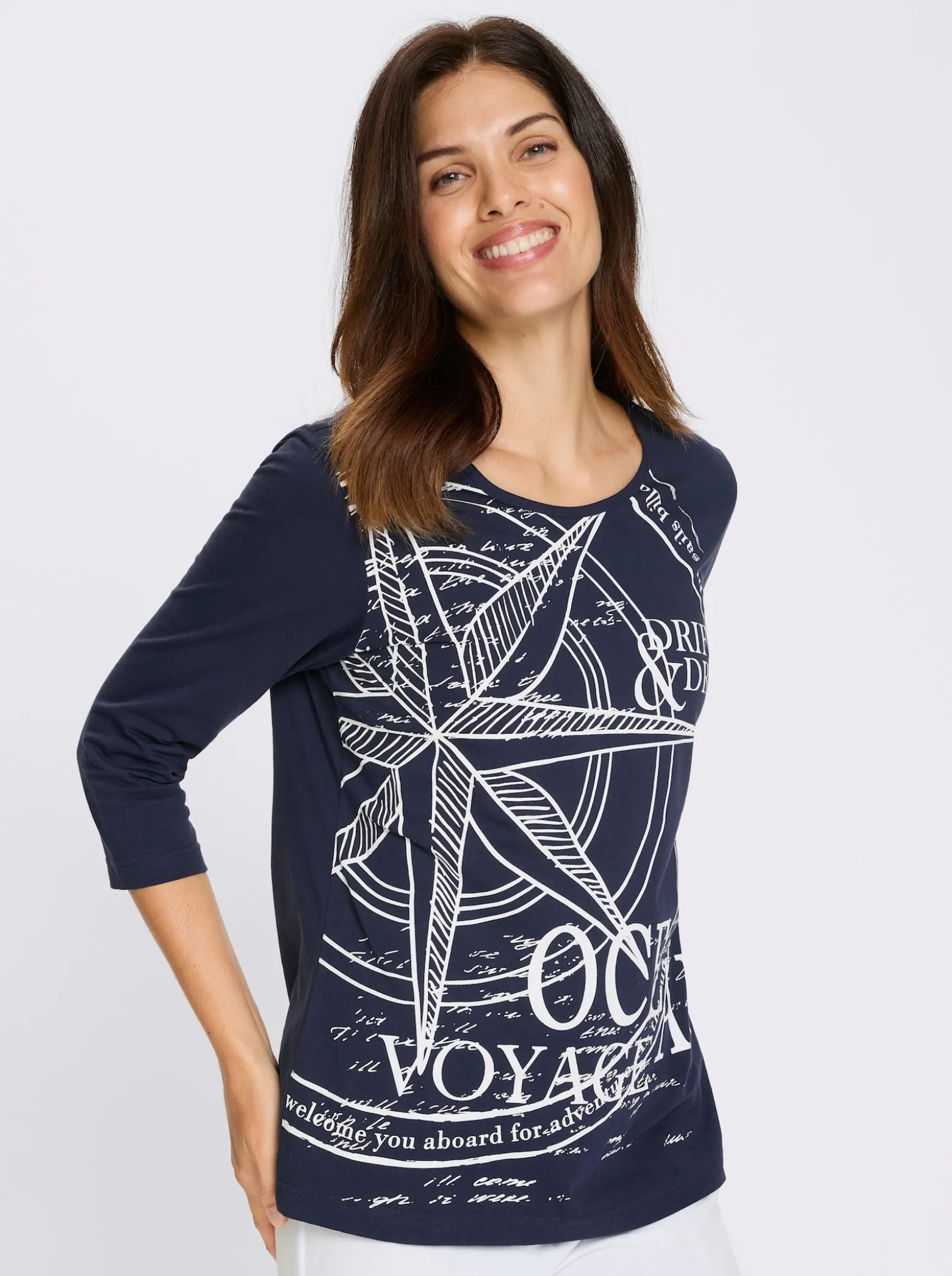 3/4-Arm-Shirt mit platziertem Print vorne