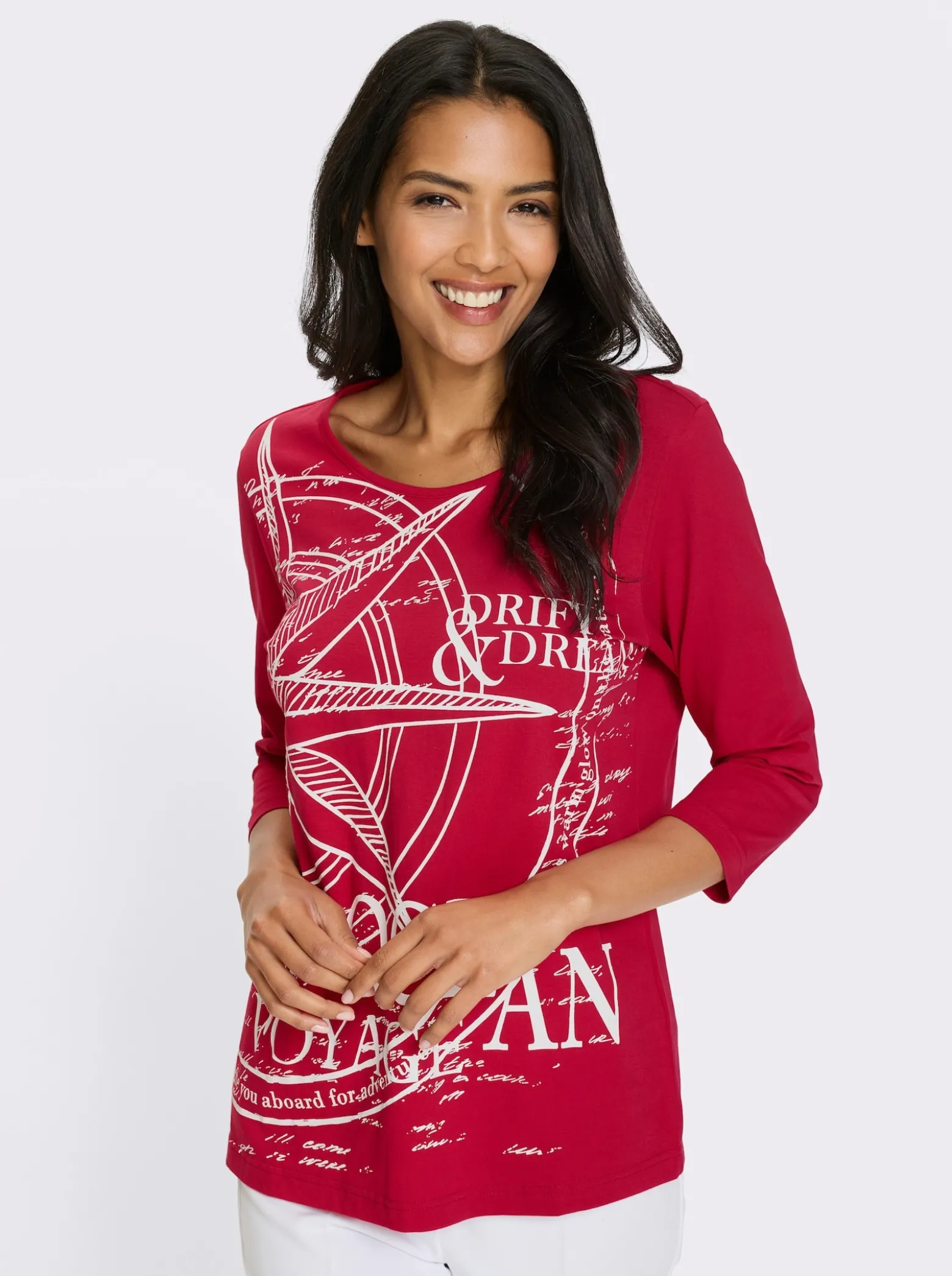 3/4-Arm-Shirt mit platziertem Print vorne