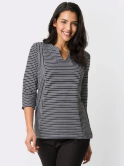 3/4-Arm-Shirt mit Ringel-Muster, garngefärbt