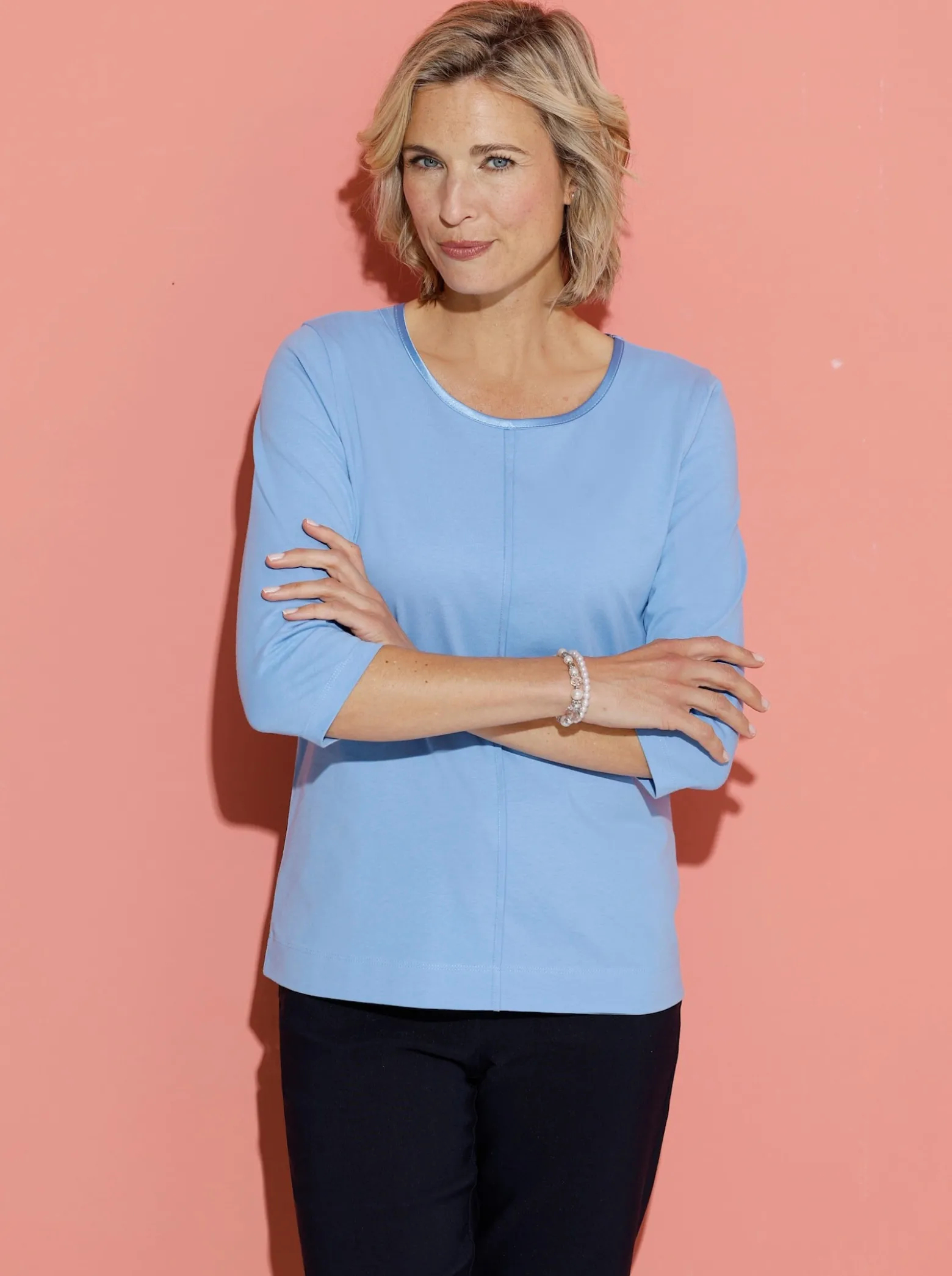 3/4-Arm-Shirt mit Satin-Paspelierung