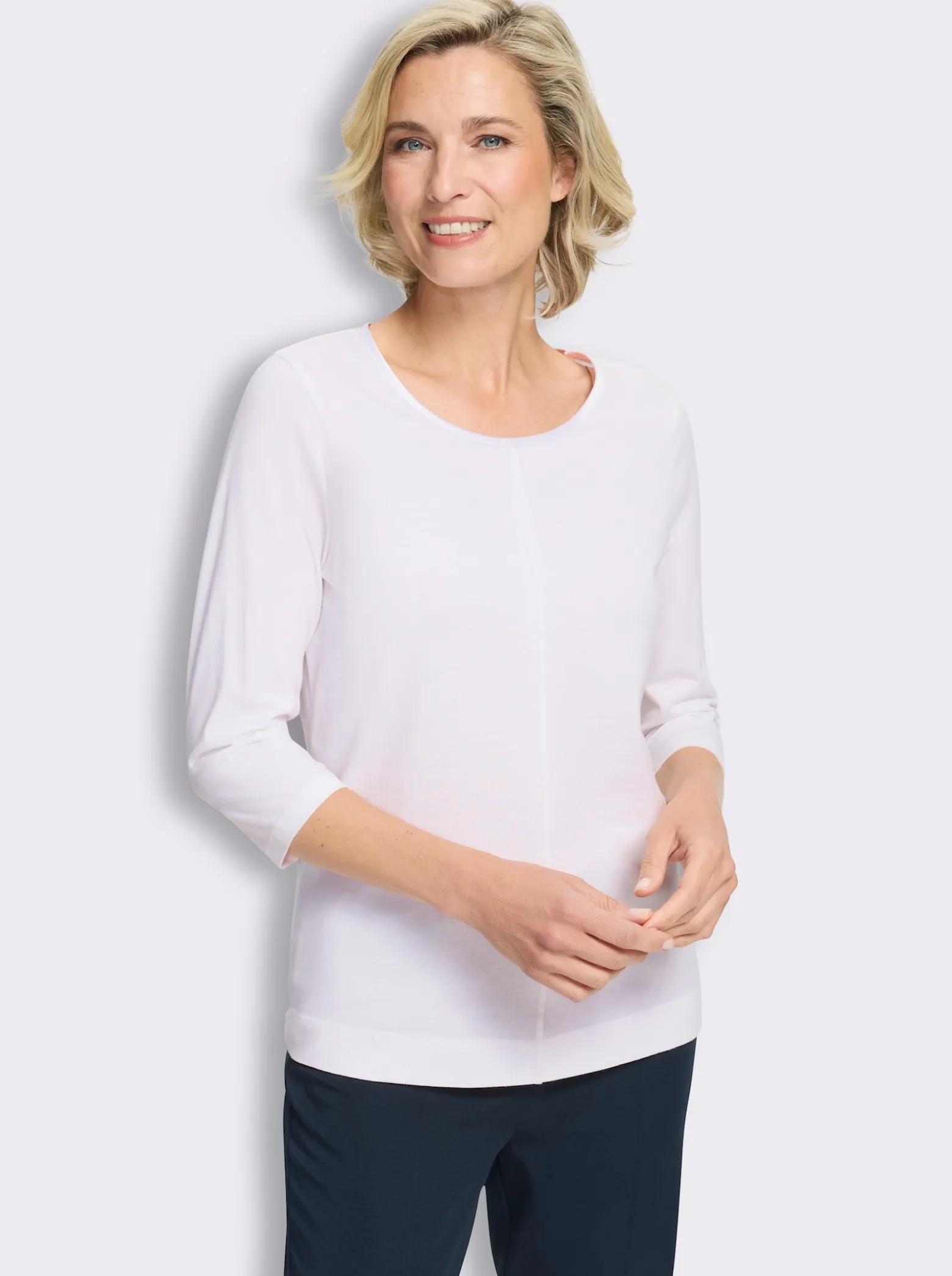 3/4-Arm-Shirt mit Satin-Paspelierung