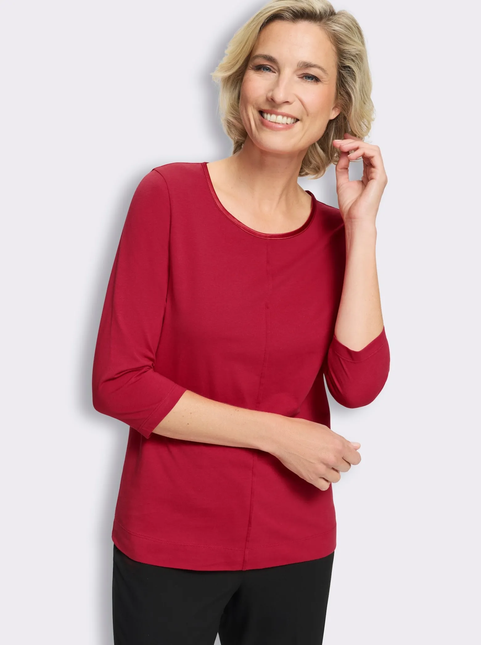 3/4-Arm-Shirt mit Satin-Paspelierung