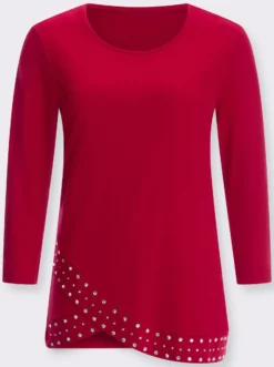 3/4-Arm-Shirt mit schimmernden Ziersteinchen