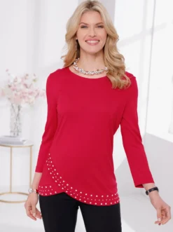 3/4-Arm-Shirt mit schimmernden Ziersteinchen