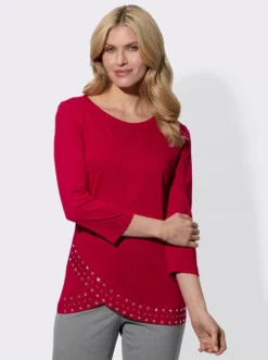 3/4-Arm-Shirt mit schimmernden Ziersteinchen