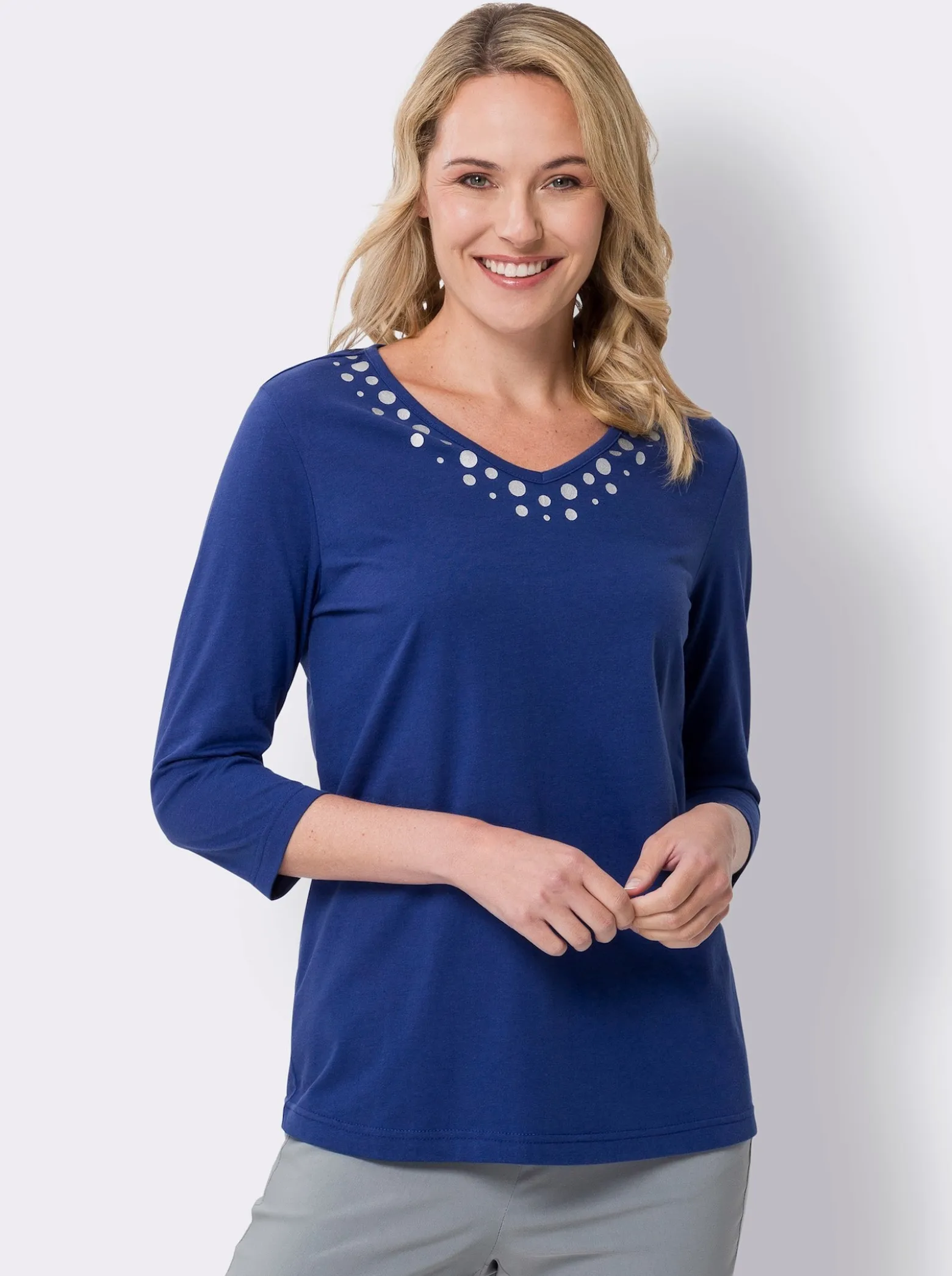 3/4-Arm-Shirt mit silberfarbenem Folien-Print