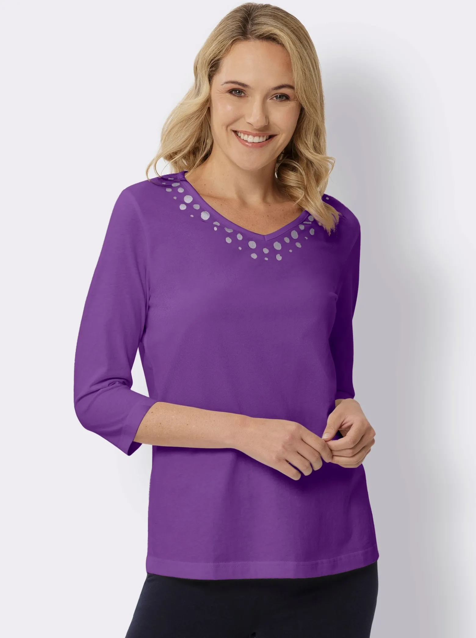 3/4-Arm-Shirt mit silberfarbenem Folien-Print