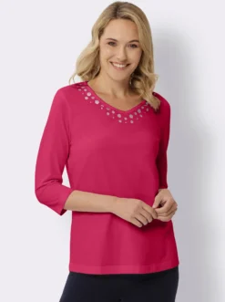 3/4-Arm-Shirt mit silberfarbenem Folien-Print