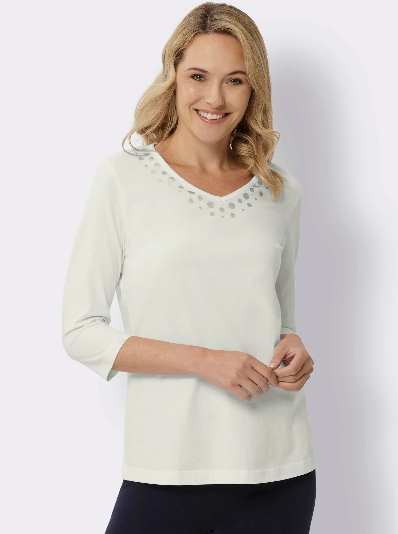 3/4-Arm-Shirt mit silberfarbenem Folien-Print