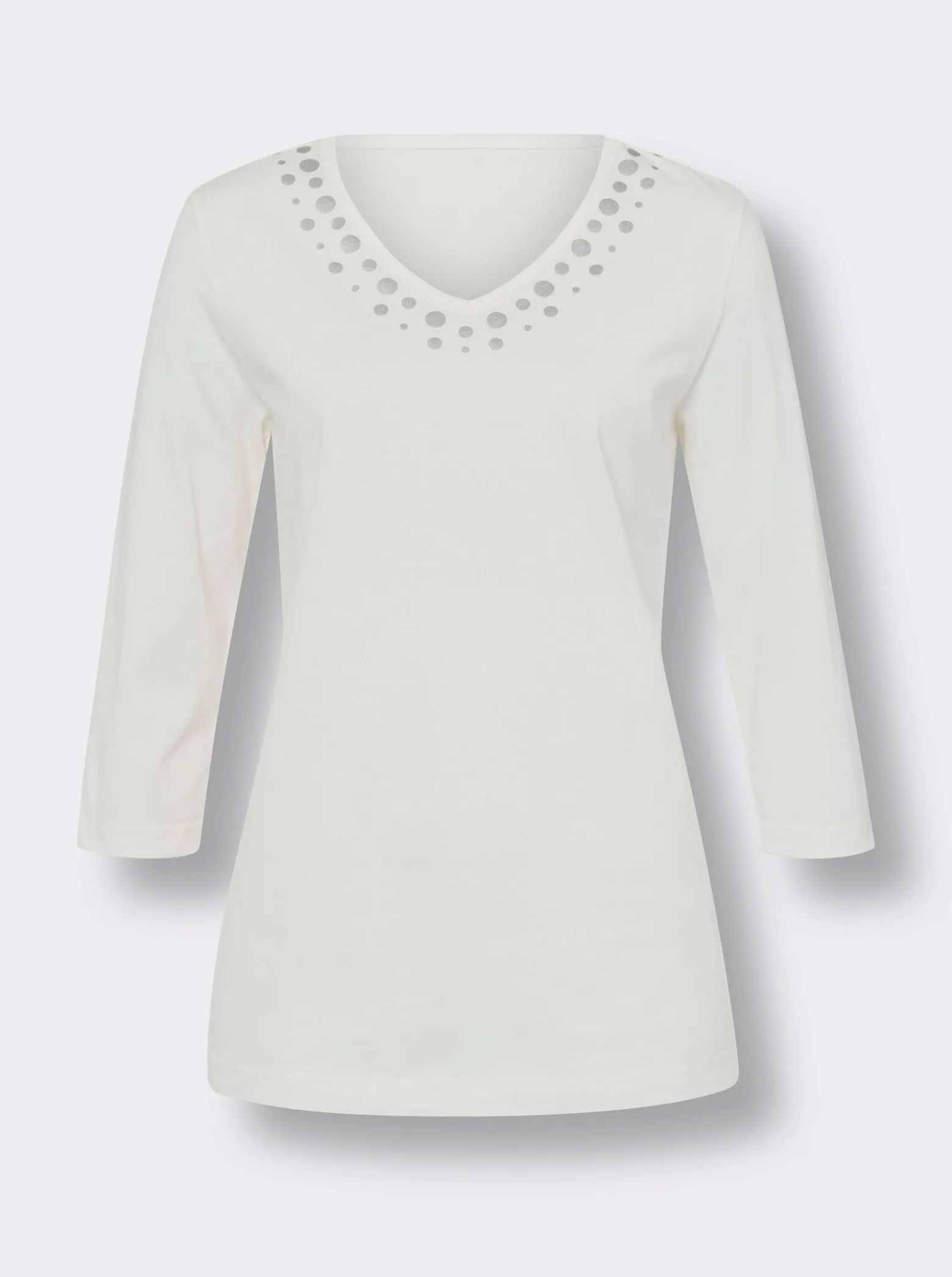 3/4-Arm-Shirt mit silberfarbenem Folien-Print