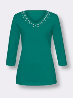 3/4-Arm-Shirt mit silberfarbenem Folien-Print