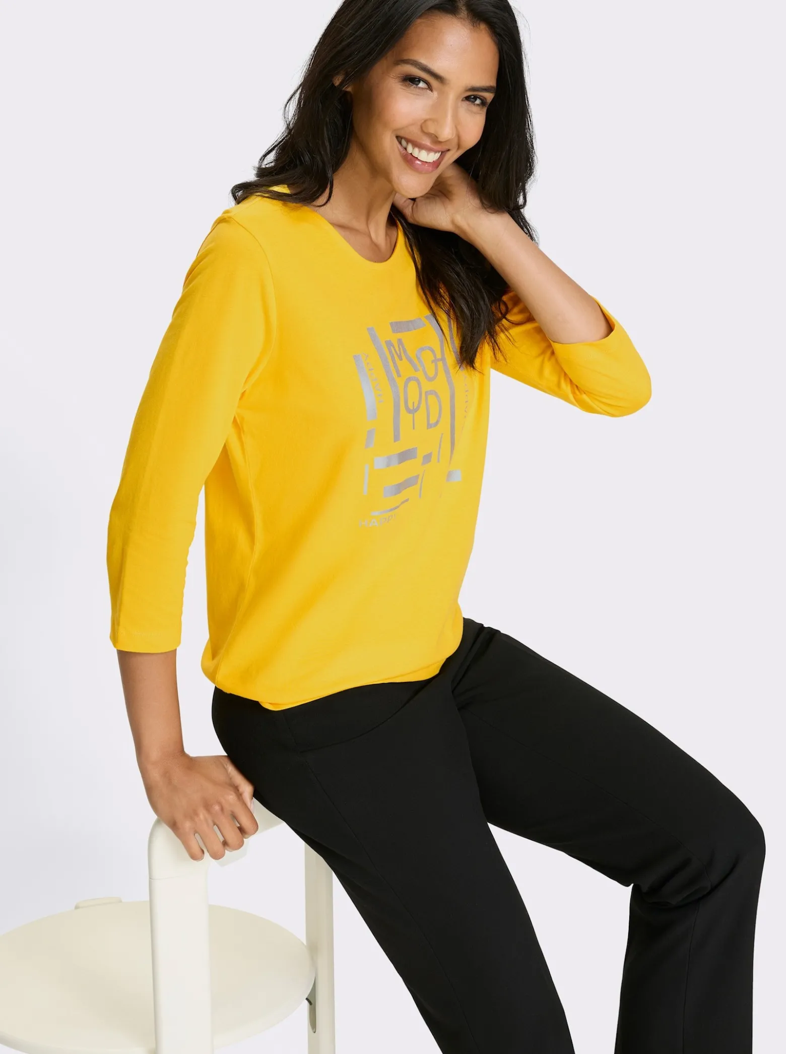 3/4-Arm-Shirt mit silberfarbenem Folien-Druck