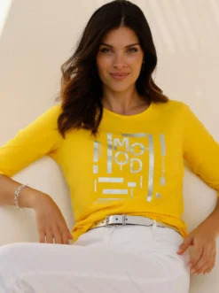 3/4-Arm-Shirt mit silberfarbenem Folien-Druck