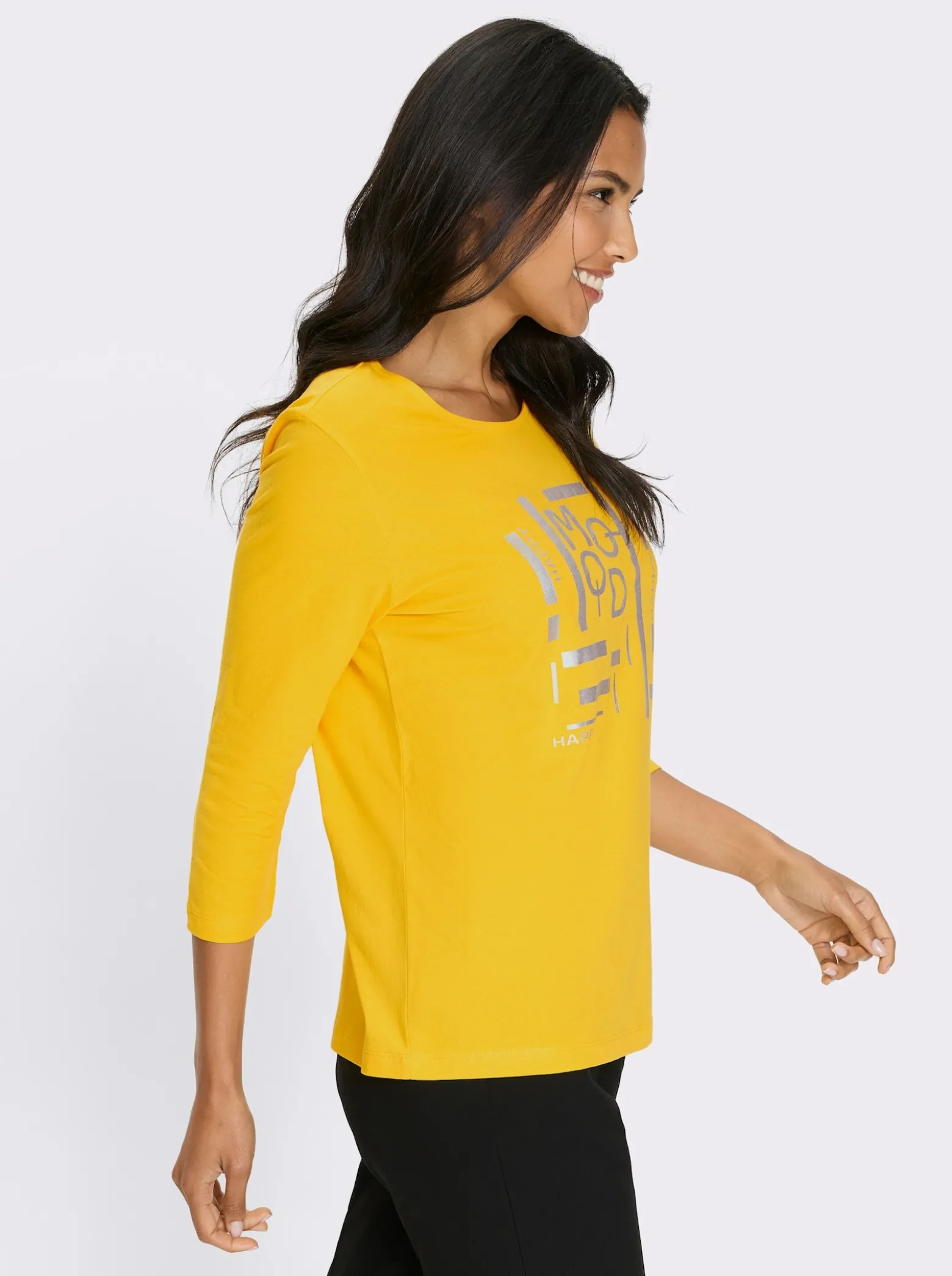 3/4-Arm-Shirt mit silberfarbenem Folien-Druck