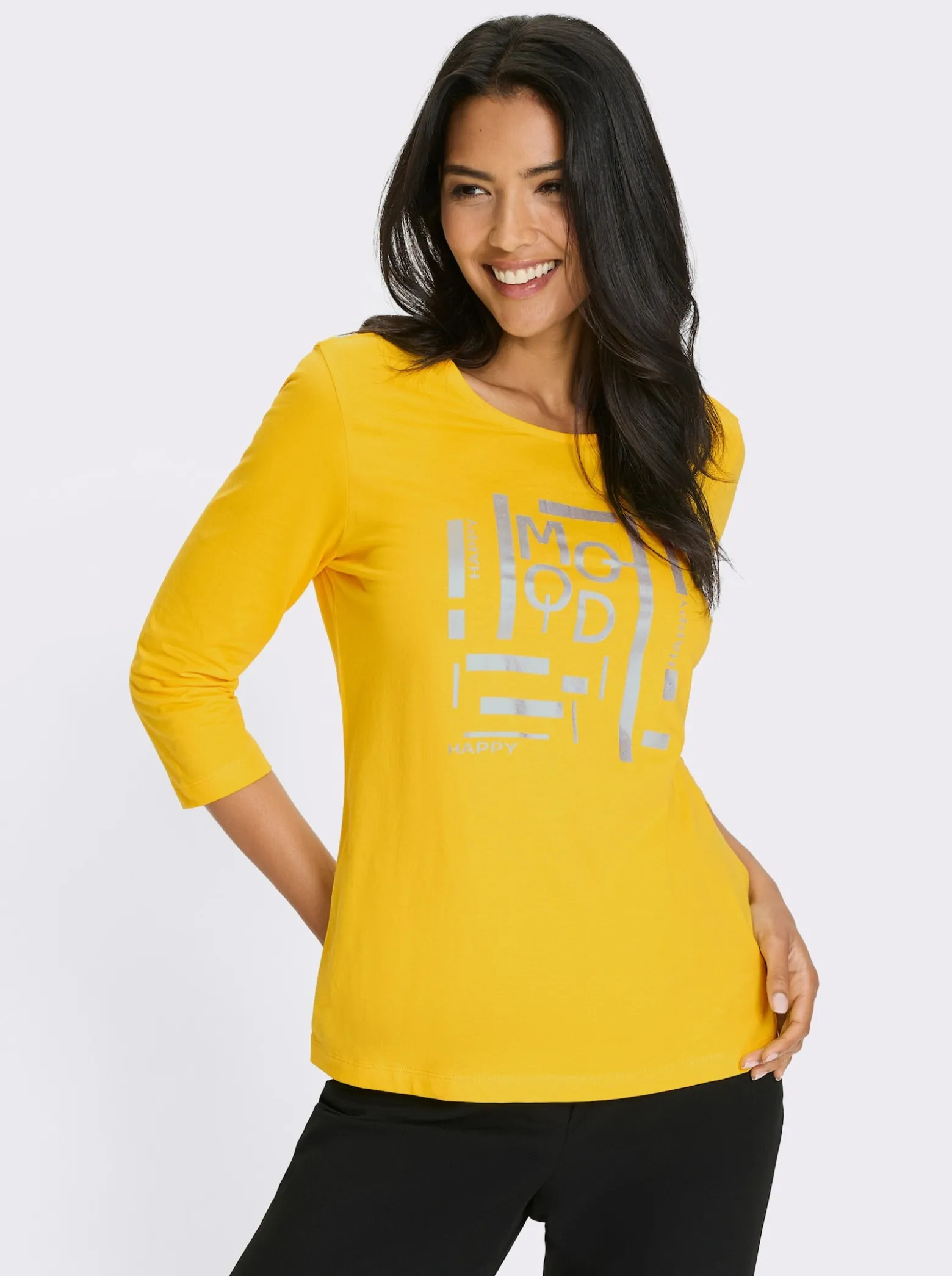 3/4-Arm-Shirt mit silberfarbenem Folien-Druck