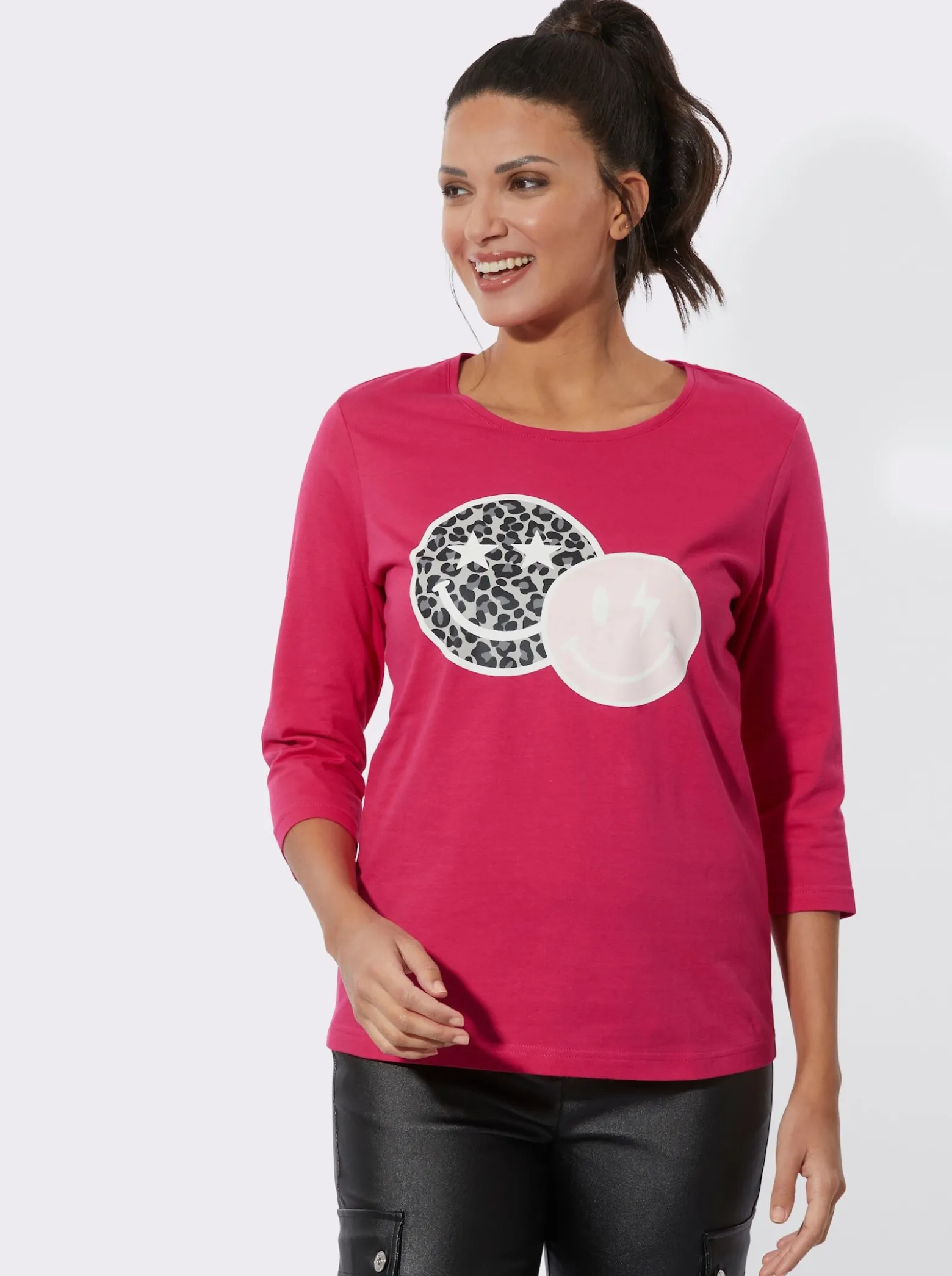 3/4-Arm-Shirt mit Smiley-Print