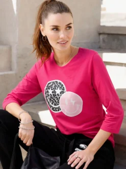 3/4-Arm-Shirt mit Smiley-Print