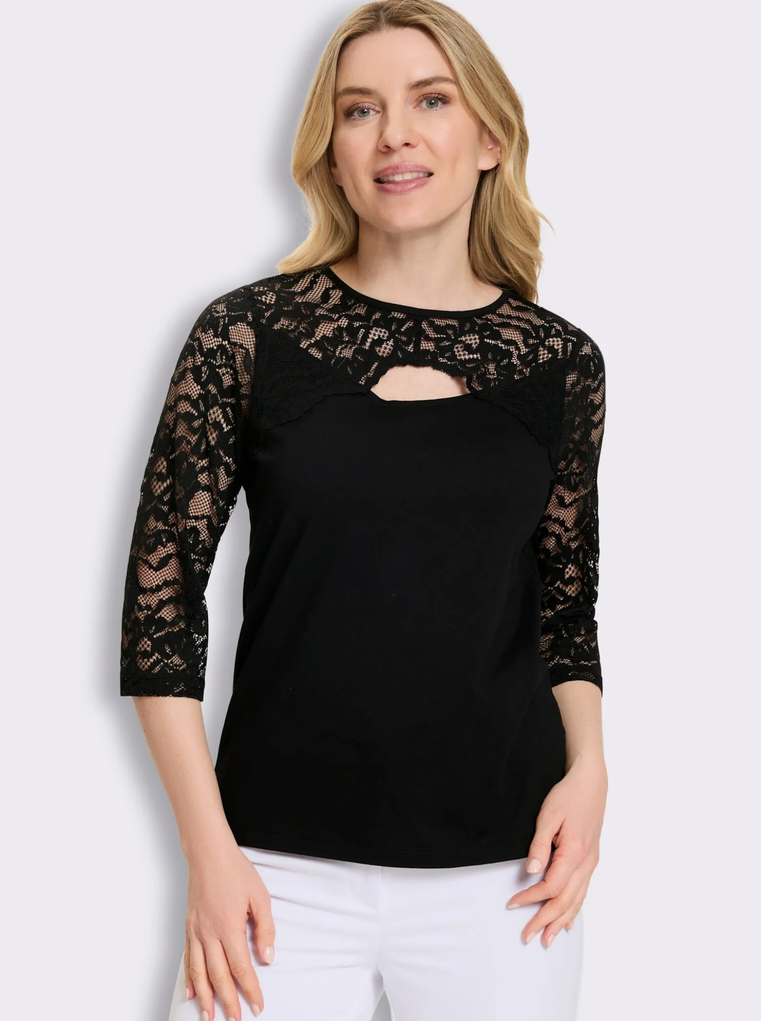 3/4-Arm-Shirt mit Spitze