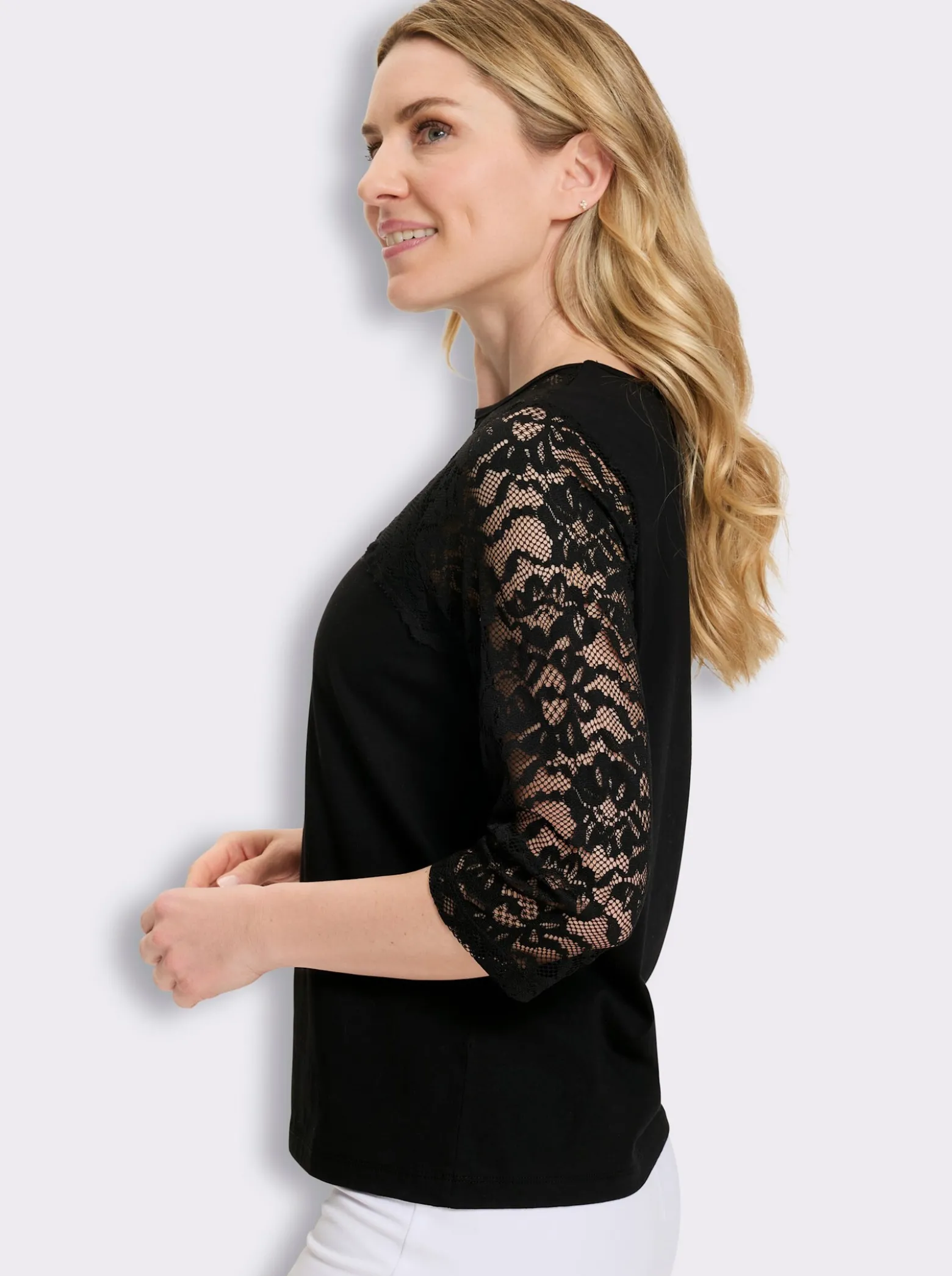 3/4-Arm-Shirt mit Spitze