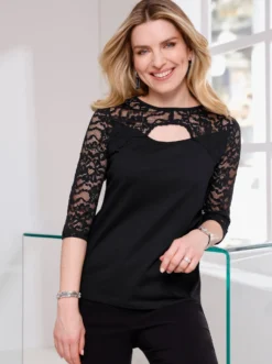 3/4-Arm-Shirt mit Spitze