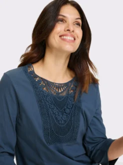 3/4-Arm-Shirt mit Spitze am Ausschnitt