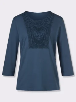 3/4-Arm-Shirt mit Spitze am Ausschnitt