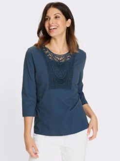 3/4-Arm-Shirt mit Spitze am Ausschnitt