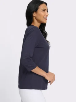 3/4-Arm-Shirt mit Spitze am Ausschnitt