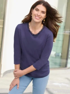 3/4-Arm-Shirt mit Spitze am Ausschnitt