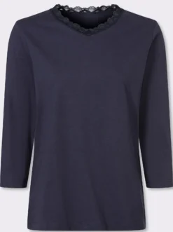 3/4-Arm-Shirt mit Spitze am Ausschnitt